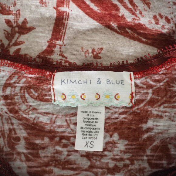 Rare! Kimchi & Blue Red and Cream Camisole With Peacock Toile Print Sz XS - Picture 13 of 15